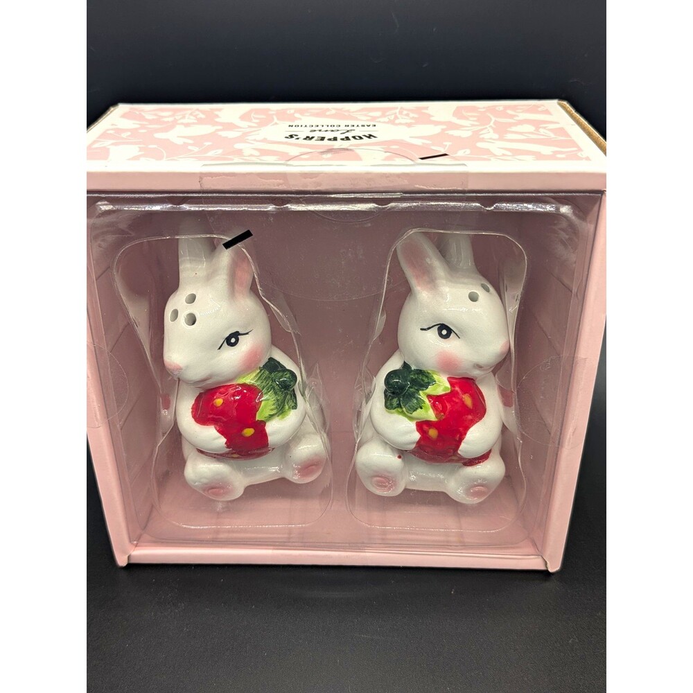 Hopper's Lane Easter Bunny Ceramic Salt & Pepper Shakers Set Mini 2" 2pc